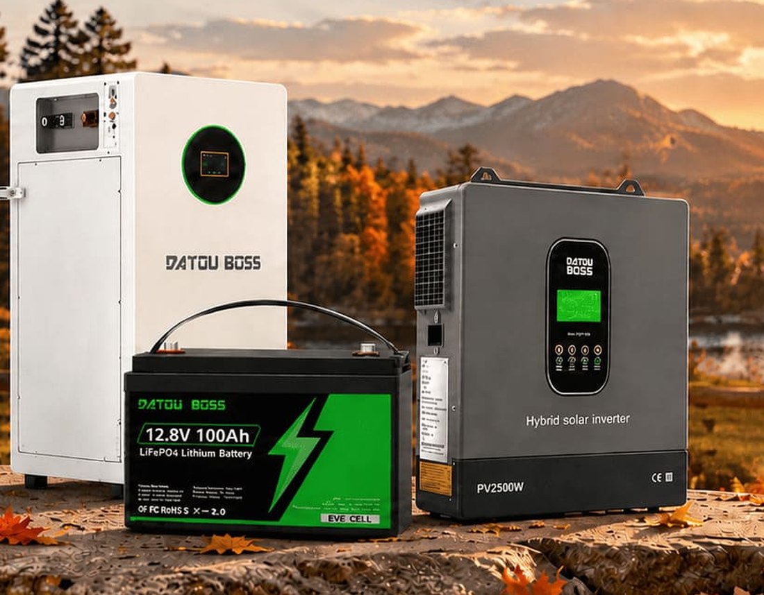 Onduleur hybride, armoire de stockage 48 V et batterie LiFePO4 pour une installation solaire autonome